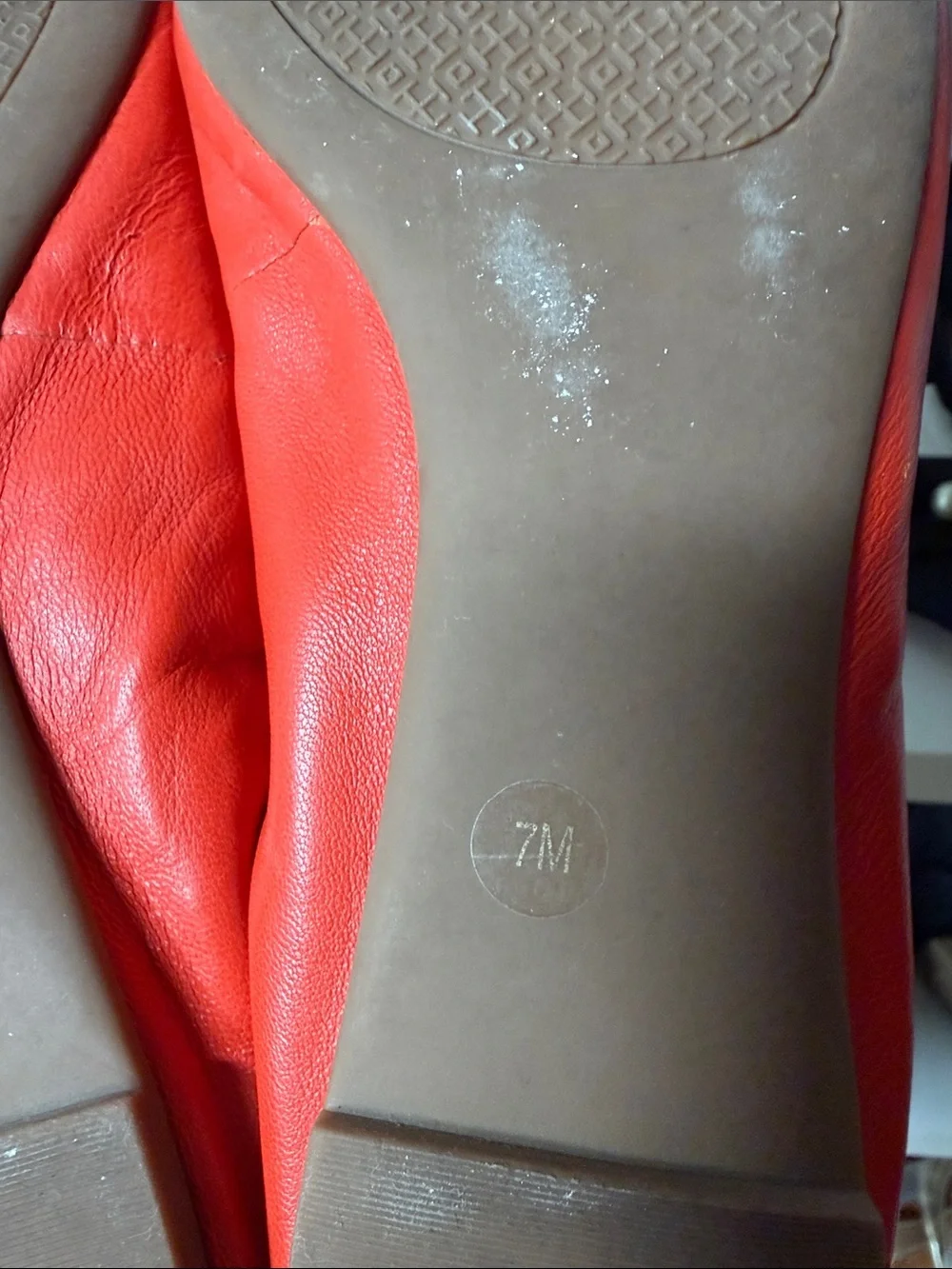 Tory Burch orange Leather Elastic-Back Ballet Flats with Gold Logo